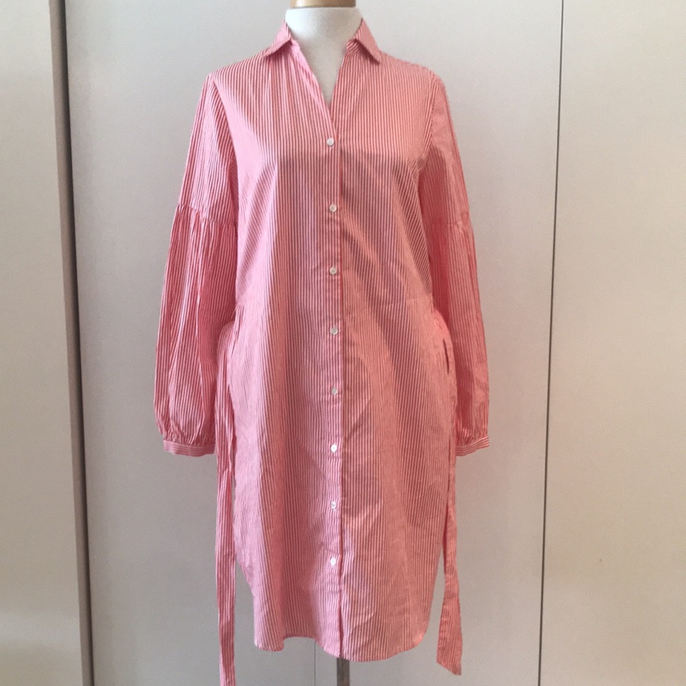 J. McLaughlin Millbury Cotton Red & White Stripe Tie Belt Midi Shirt Dress S NWT - Picture 6 of 16
